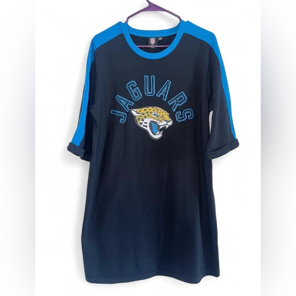 Jacksonville Jaguars NFL Tee Dress Large Black Teal Game Day Shirt Dress